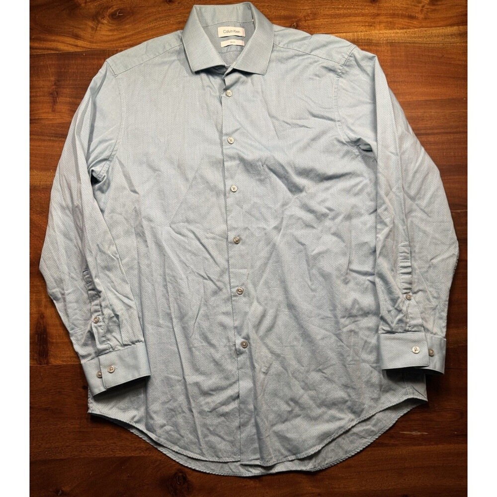 Calvin Klein Slim Fit Men’s Long Sleeve Button Up Blue Preppy Shirt Casual Dress